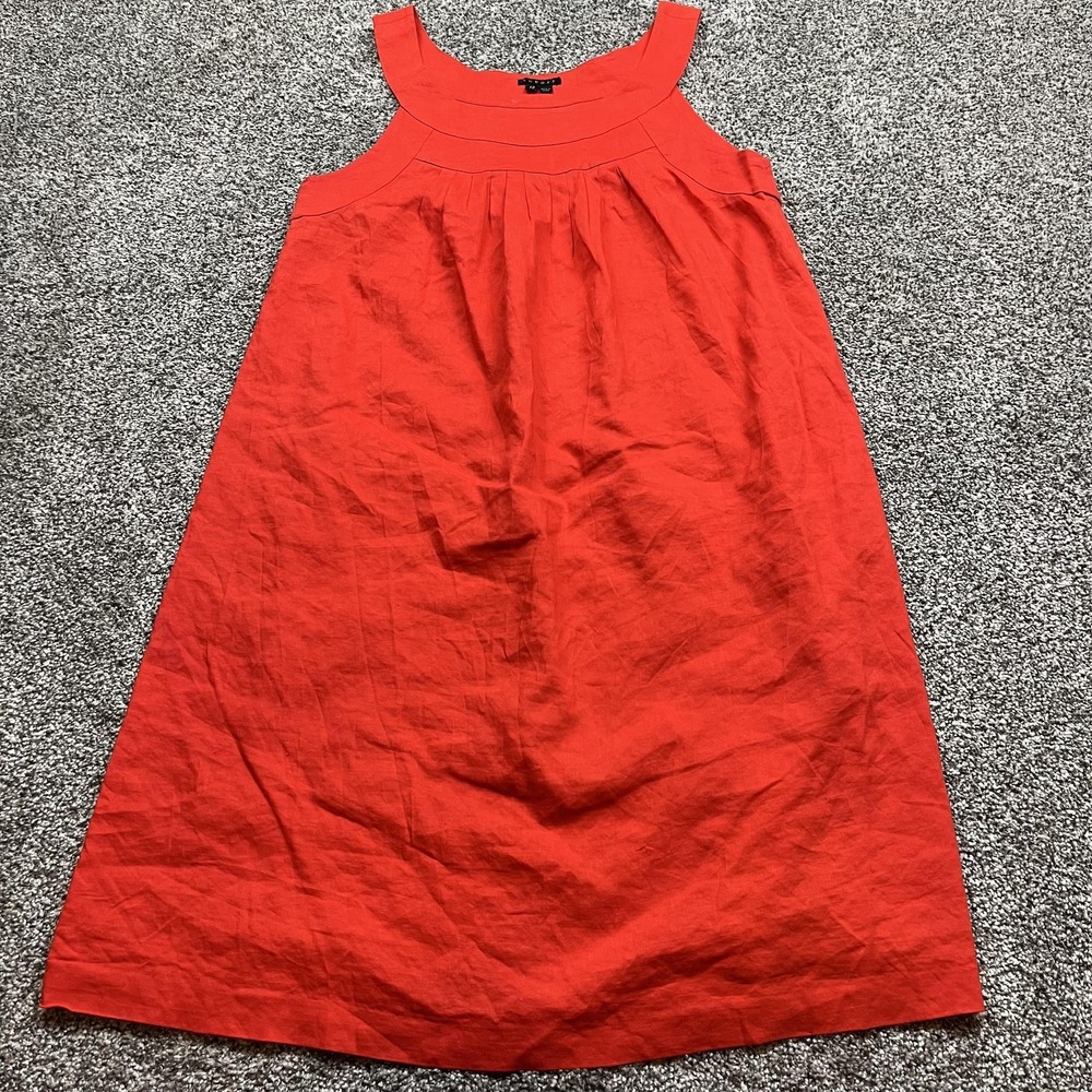 Theory Dress Womens 12 Red Linen Blend Sleeveless A Line‎ Midi Casual
